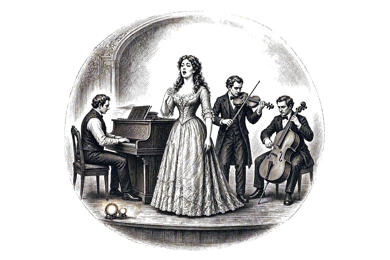 A musical performance with piano, violin, and cello